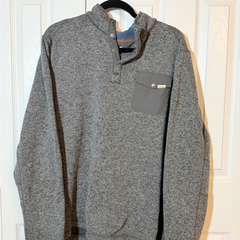 EUC Woolrich Gray Sweater with Flap Pocket Snaps Sz XL FH